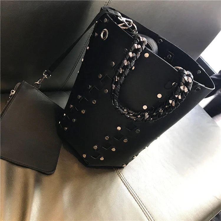 Original Designer Brand Chain Bucket Bag New Handbag Rivet Shoulder Bags for Women Сумка Женская