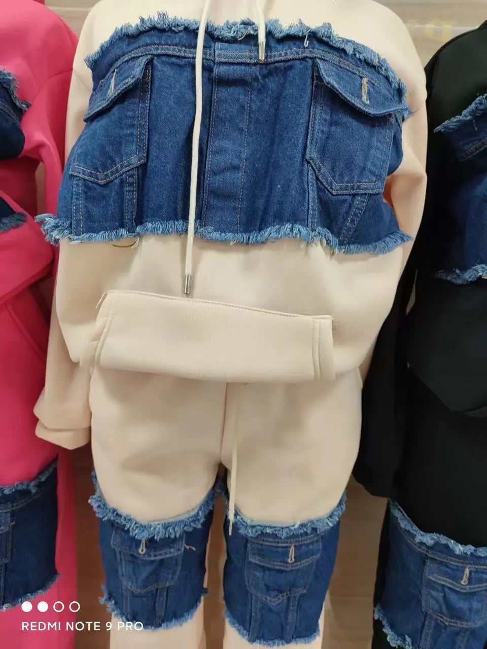 Pants Set Women Two Piece Sets Hooded Matching Sets Sweatshirts Long Pants High Waist Denim Splice Y2k Casual Jogger 2025