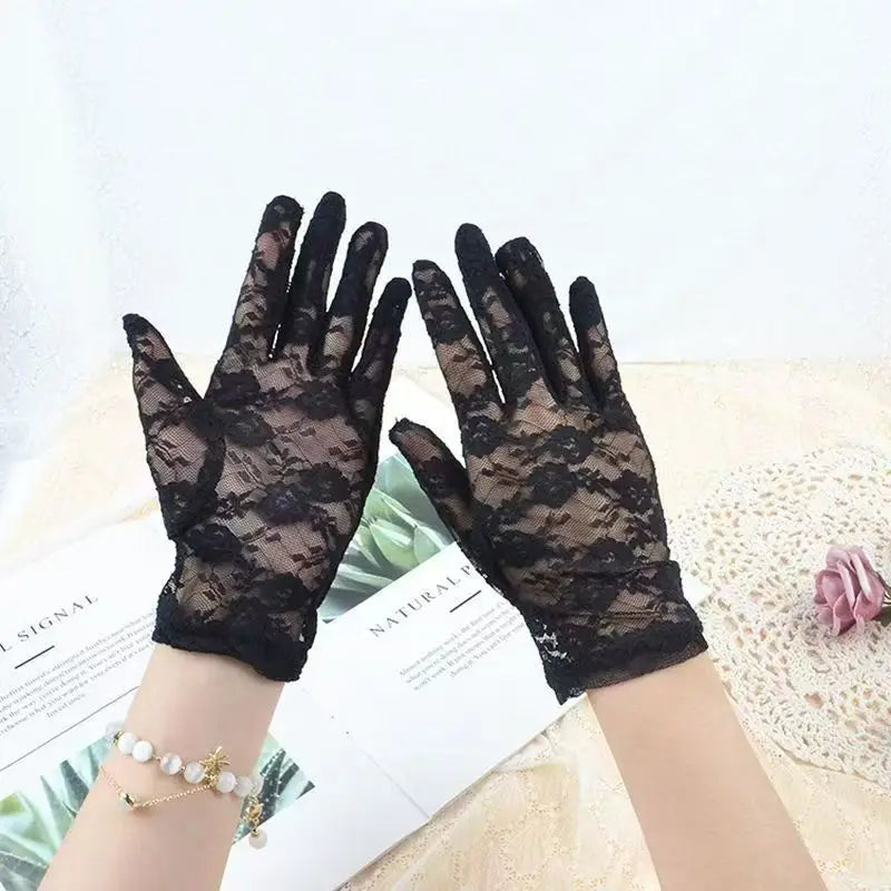 Floral Embroidered Bridal Tulle Gloves