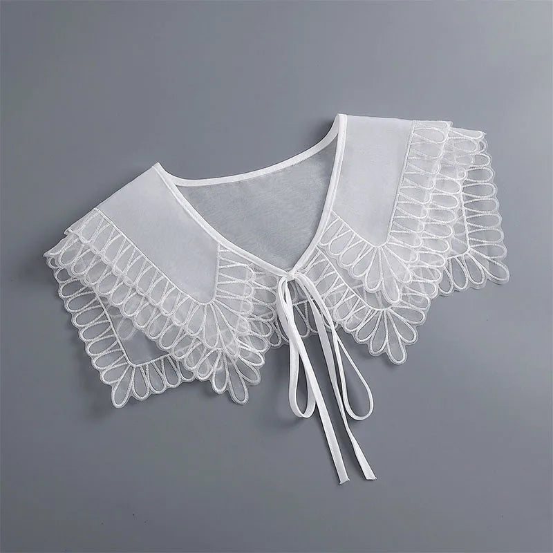 Removable Lace Doll Fake Collar Women Tie Ladies White Shawl Wrap Detachable Embroidered Lapel False Collar Clothes Accessory