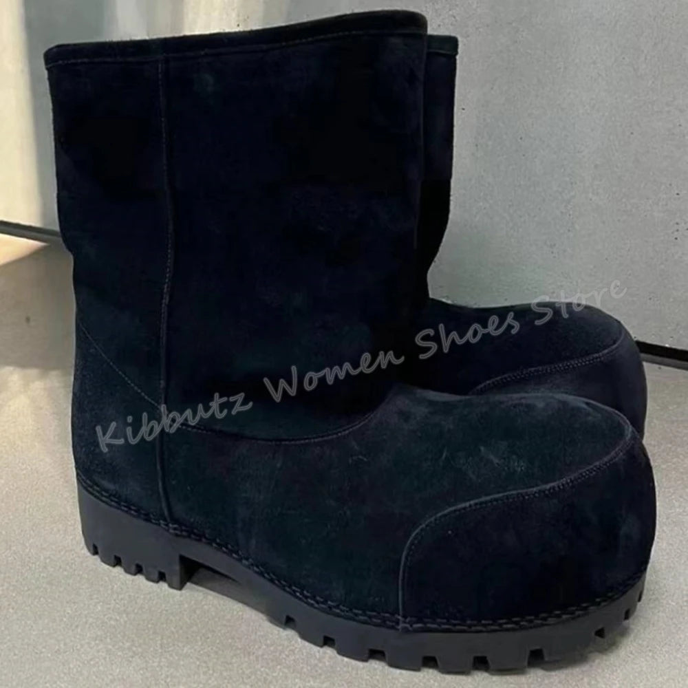 Suede Warm Winter Snow Boots Knee High Big Round Toe Flat With Outdoor Fashion Concise Luxury Sexy Novelty Slip-On Shoes Newest