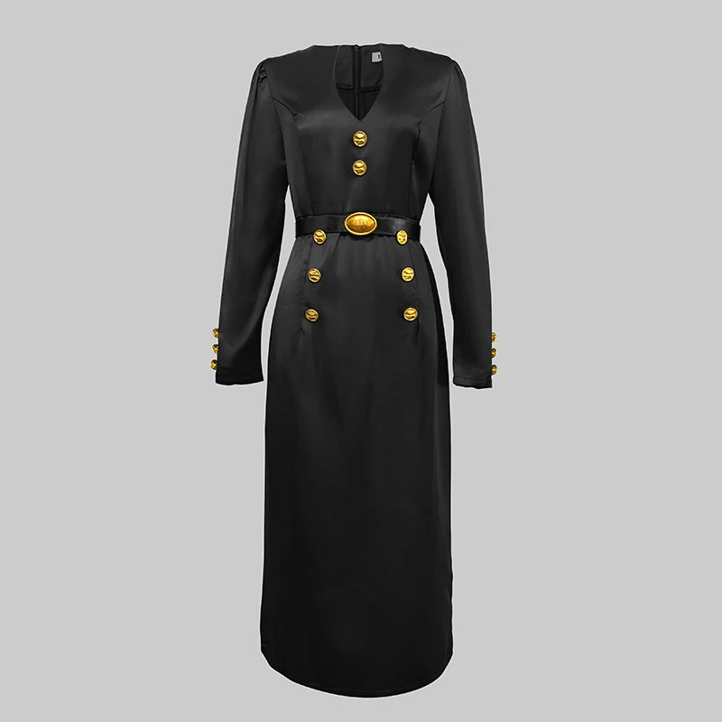 Krisstar 2025 Wedding Evening Banquet Dresses for Women Clothing Formal Original Creation Buttoned Long Sleeve Dress for Ladies