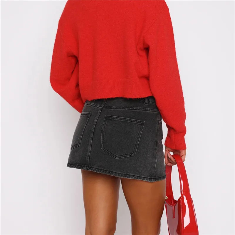 Imcute Women Y2k Denim Mini Skirt Fashion Low Rise A-Line Slim Fit Button Up Summer Trendy Short Jean Skirt with Pockets