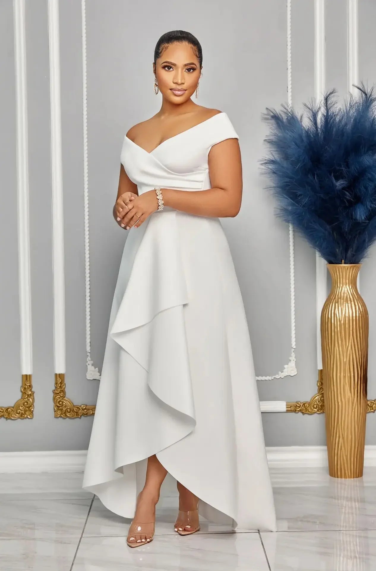 Sexy Slimming Solid Color Off-Shoulder Maxi Dress S10629 European And American Style Smooths Your Silhouette