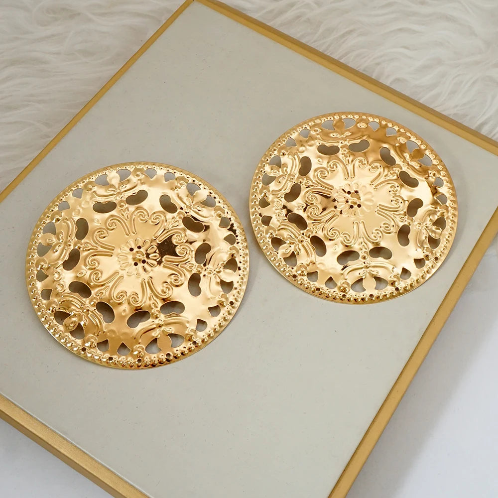 Fashion Jewelry Big Gold Color Round Geometric Earrings Dangle Drop Earrings For Women African Wedding Party Gifts