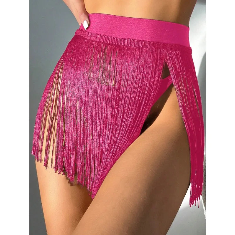 Swimsuit 2025 new fringed short skirt beach resort shirt swimming skirt, fringed fashion and simplicity XL-ZK-449