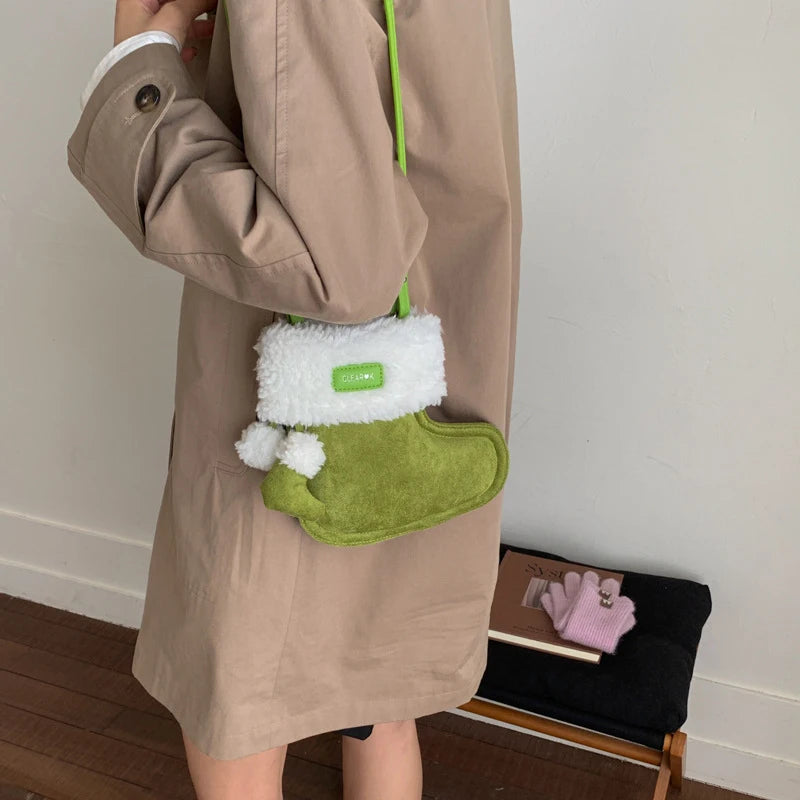 Christmas Boots Messenger Bag Creative Fashion New Retro Glove Bag Messenger Bag Mobile Phone Bag Frosted Suede Cute Gift Wallet