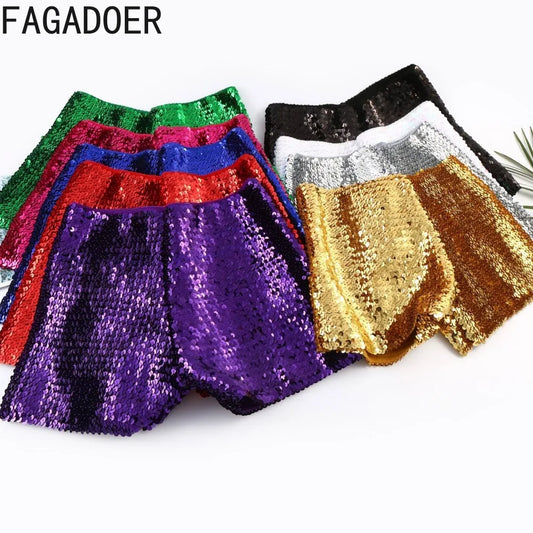 FAGADOER Y2K Sexy Sequin Shorts for Women Purple Golden Sparkling Low Waist Skinny Shorts Hot Girl Streetwear Bottoms 2025 New
