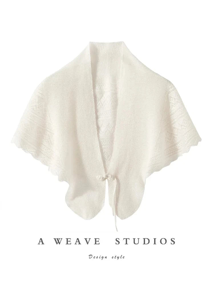 CHICUU Spring Summer Women 100% Cashmere Cape Thin Hollow Grace Chinese Style Shawls Cashmere Knitwear Sweater Wraps Luxury Top