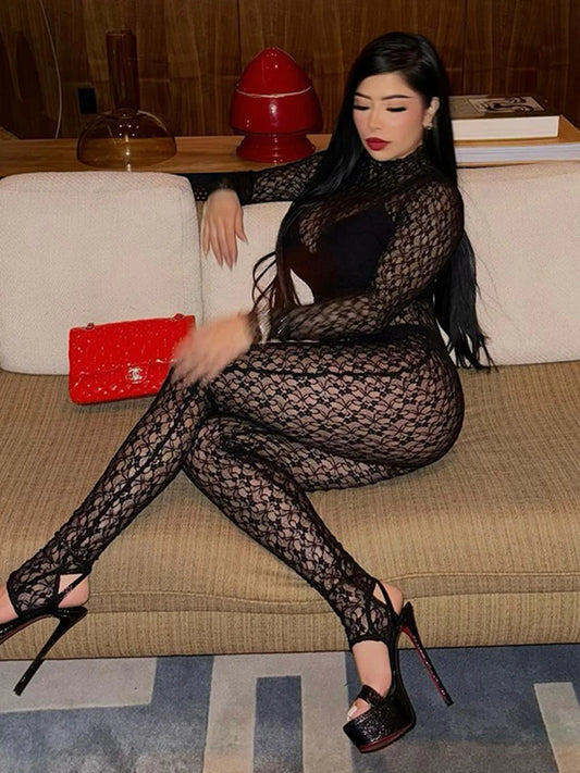 Weird Puss Sexy Women Jumpsuit 2025 Trend Jacquard Midnight Party Full Sleeve Elastic Nighout Club Fit Tight Activity Overalls