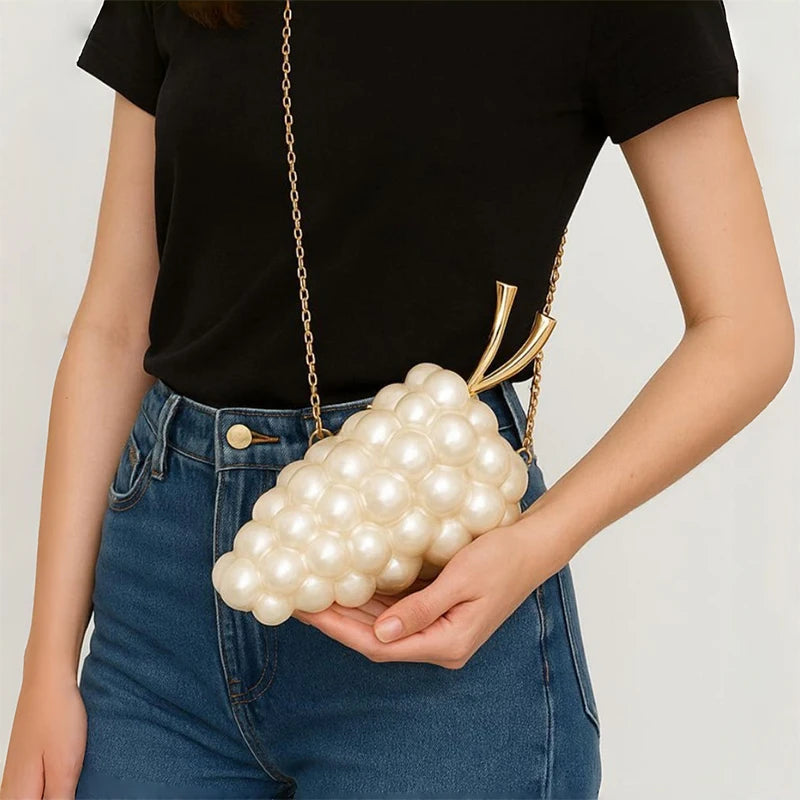 Unique Grape Shape Clutch Bag Evening Bag Luxury Creative Fruit Design Women's Crossbody Bag Elegant Cosmetics Storage Chain Bag