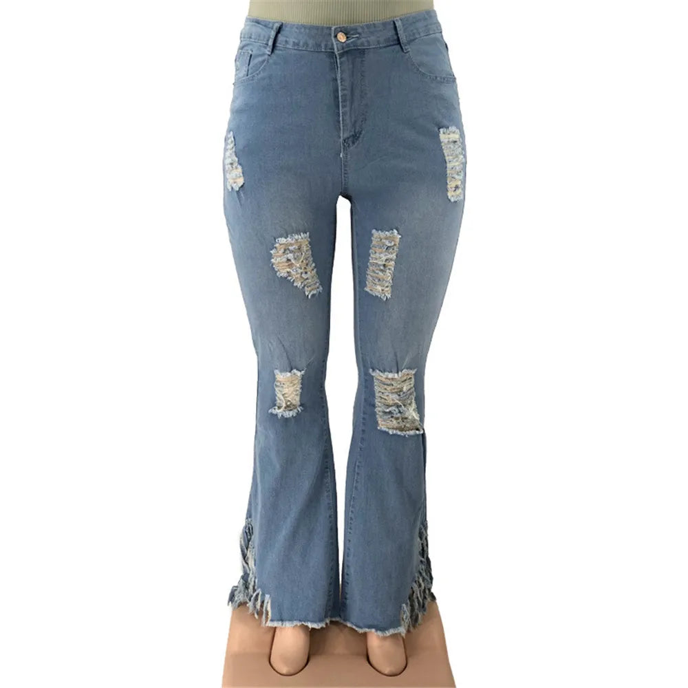 Wmstar Plus Size Jeans Women Bodycon Stretch Solid Pockets High Waist Fashion Denim Flared Pants 2022 Wholesale Dropshipping