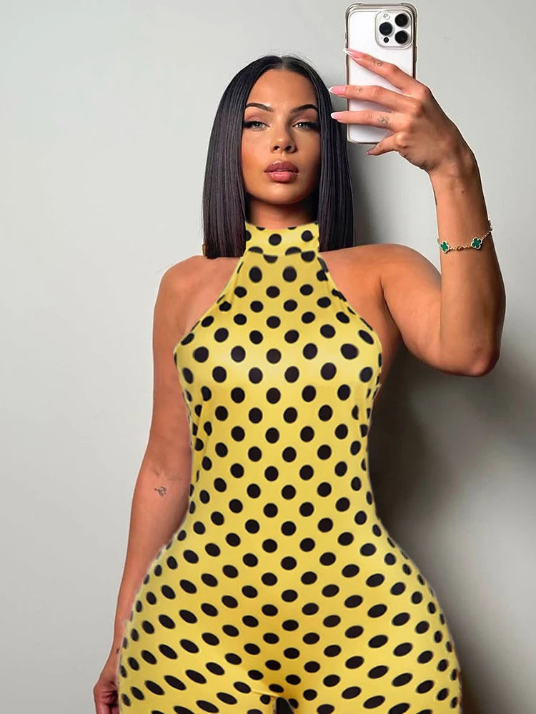 Weird Puss Sexy Print Halter Romper Women Bandage Summer Colorful Hipster Backless Activity Workout Fit Tight Stretch Playsuits