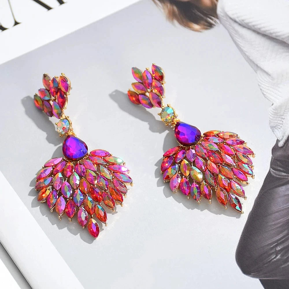 Hot-Sell High Quality Colorful Rhinestone Drop Earrings For Women Girls Party Wedding Crystal Accessories Jewelry Wholesale