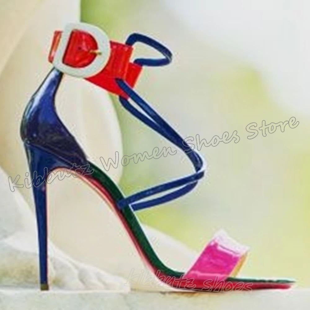 Cross Strap Sandals Ankle Buckle Strap Mixed Color Leather Fashion Luxury Elegant Comfortable Sexy Novelty Women Party Shoes New