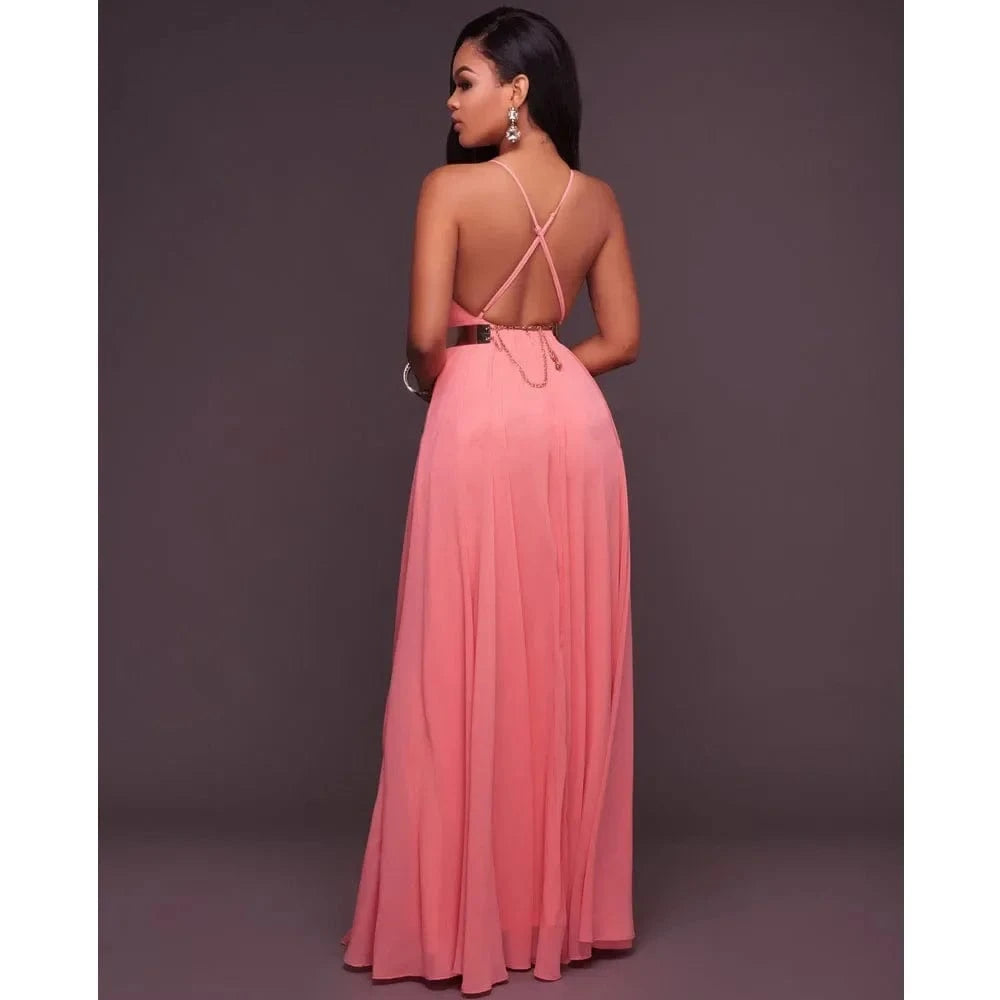 Fashion Women Summer Sleeveless Strap O neck Boho Dress Casual Long Maxi Evening Party Beach Backless Dress Sundress