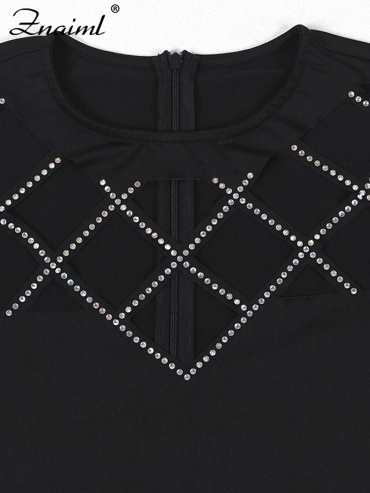 Znaiml Elegant Festival Indie Folk Diamonds Patchwork Hollow Out Long Sleeve Dress Women O-neck Evening African Vacation Vestido