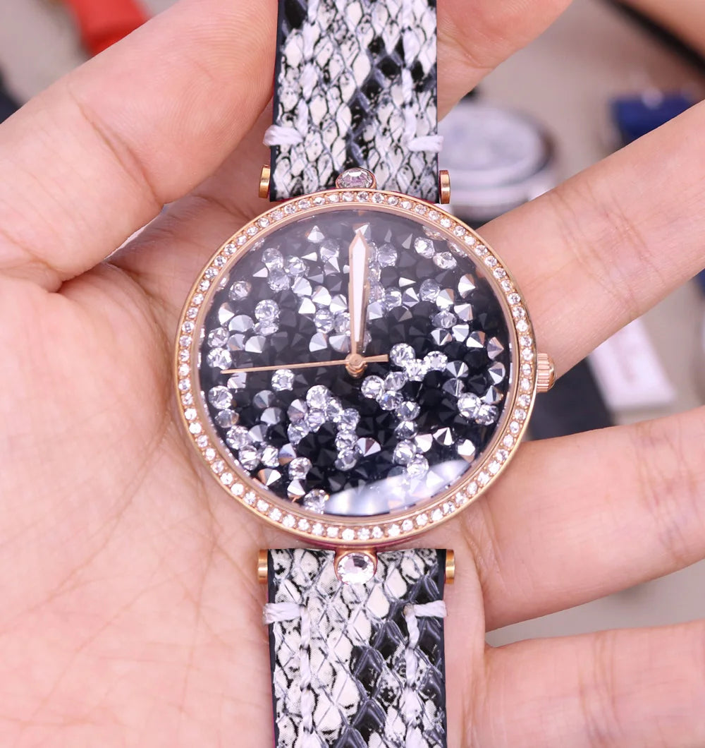 Luxury Unicorn Melissa Women's Watch Rhinestone Crystal Fashion Hour Real Leather Bracelet Clock Girl's Birthday Gift Box