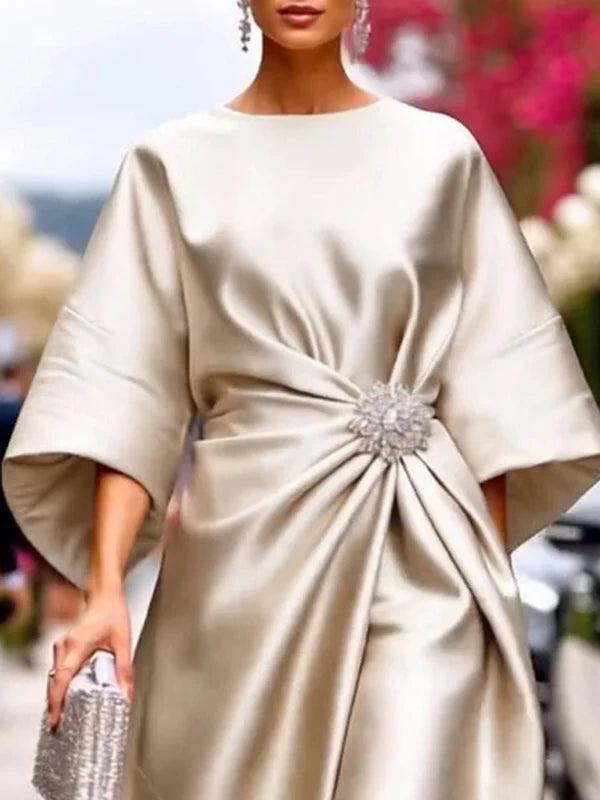 Modigirl Womens Birthday Luxury Maxi Dresses 2025 Fall Winter Solid Color Asymmetric Loose Elegant Long Dress Woman Clothes