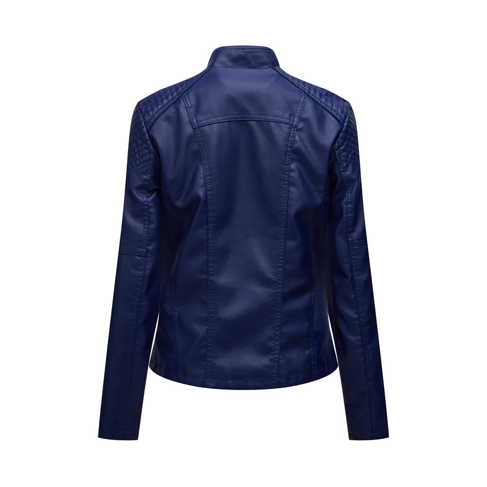 Spring Autumn Leather Jacket Women Slim Fit Motor Biker PU Leather Short Coat Stand Collar Ladies Zipper Outerwear 2024 New