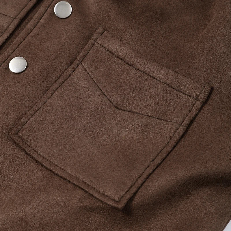 Big Pockets Suede Short Women's Jackets Vintage Lapel Single Breasted Full Sleeve Jacket Lady 2025 Spring Fashion Streetwears