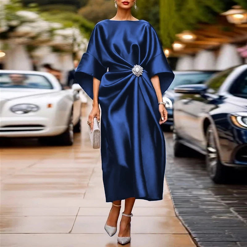 Modigirl Womens Birthday Luxury Maxi Dresses 2025 Fall Winter Solid Color Asymmetric Loose Elegant Long Dress Woman Clothes