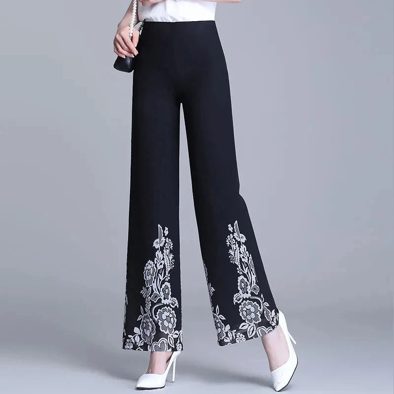 Double Layer Printed Chiffon Wide Leg Pants For Women's Summer New High Waisted Loose Dance Swing Pants Drooping Skirt Pants LA