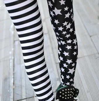 New Jeggings Elastic Stripe Star Print Leggings Fashion Cropped Trousers Woman leggins Pencil Pants L1071