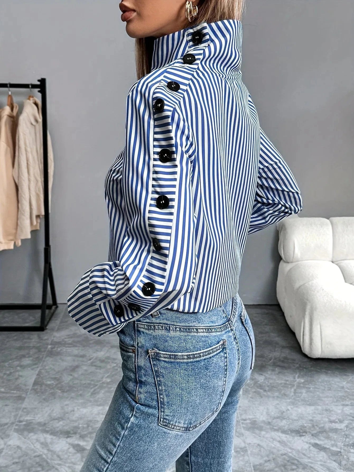 Spring Shirt New Stripe Long Sleeved Top For Women Elegant Office Lady Spliced buttons Pullover Woman Blouse 2025 Blusas