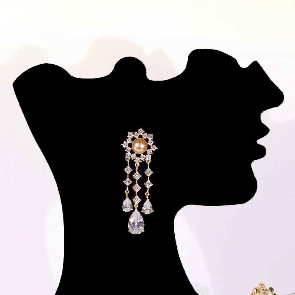Cubic Zirconia Gold Pearl Bridal Jewelry Set for Women