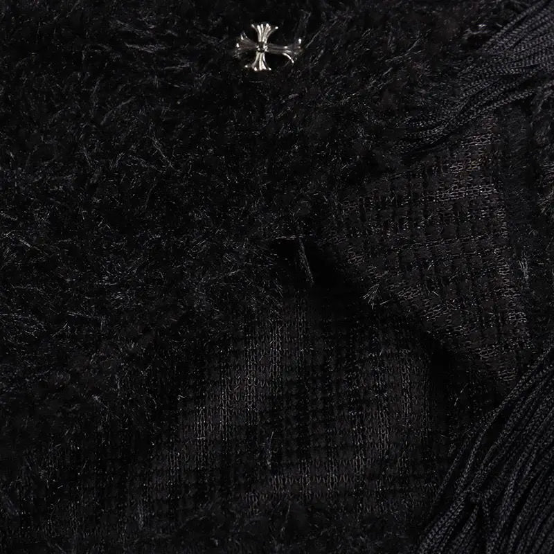 Gothic Classic Punk Cross Pendant Tassel High Elastic High Waist Sexy Plush Short Skirt Women's High-end Design Hip-pack Skirt