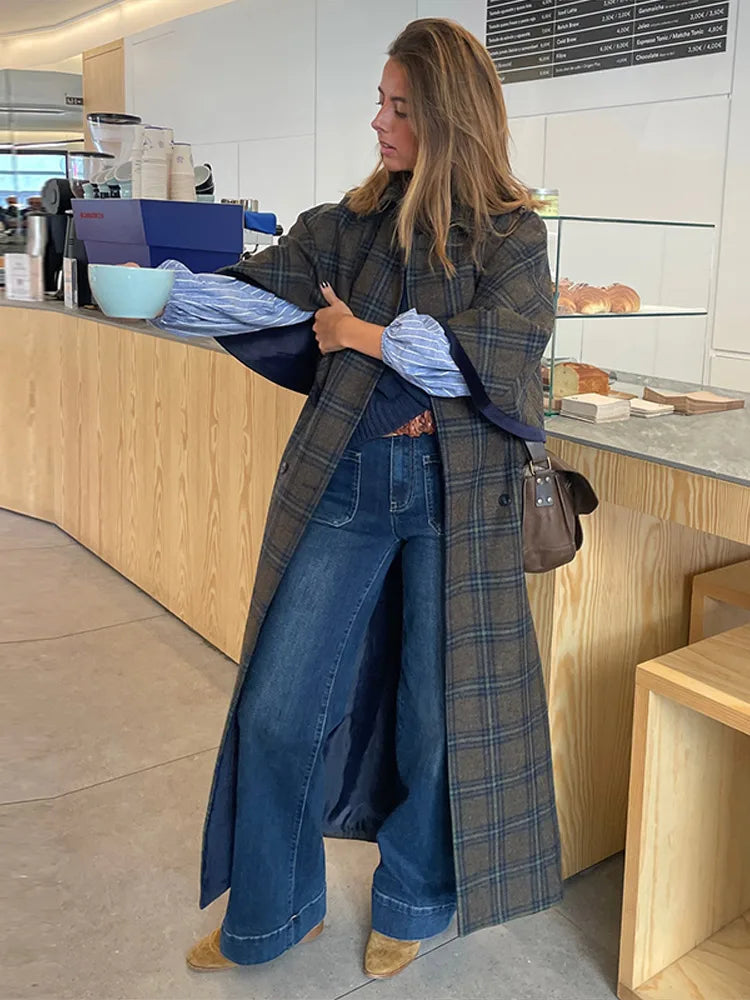 Double Breasted Women's Woolen Cape Overcoat Elegant Short Sleeve Oversize Female Coat 2025 Autumn Winter New Lady Stretwears