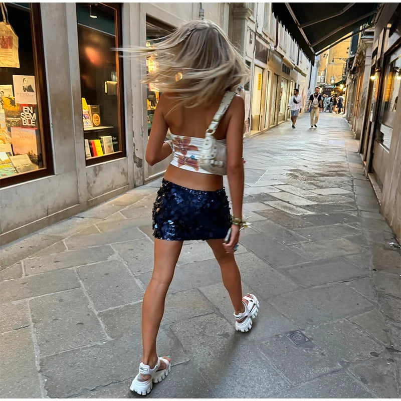 Y2k Sparkle Glitter Sequin Women's Mini Skirts High Waist Sequin Short Skirt Female 2025 Spring Summer Fashion Club Party Wears