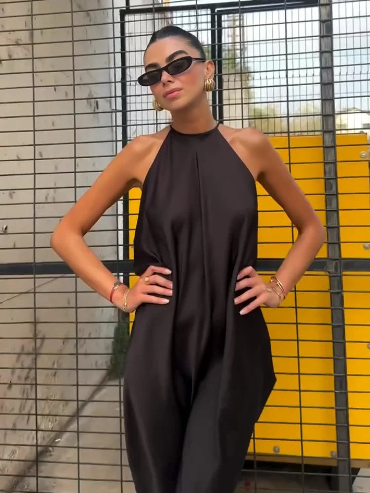 Sexy Halter Women's Dressess Elegant  Lace Up Backless Sleeveless Oversize Dress Female Summer New Lady Party Robes