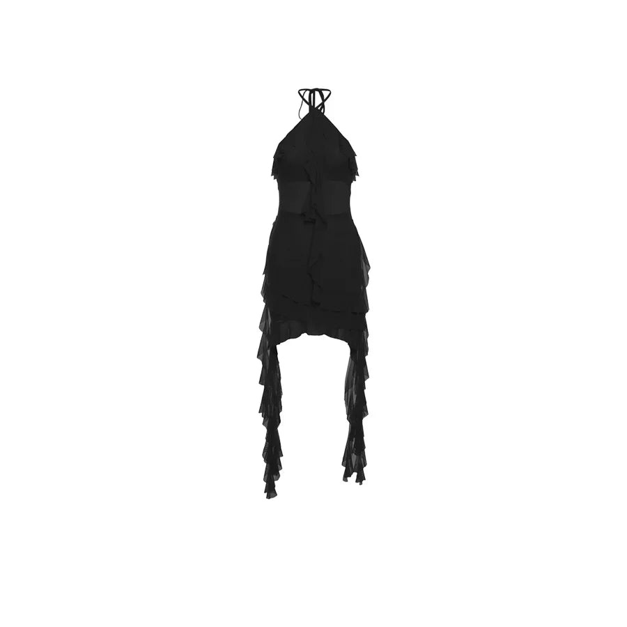 Sylcue 2024 Spring New Sweet Gentle Sexy Mature Beautiful Elegant Party Queen Women'S Short Neck Ruffled Tassel Dress