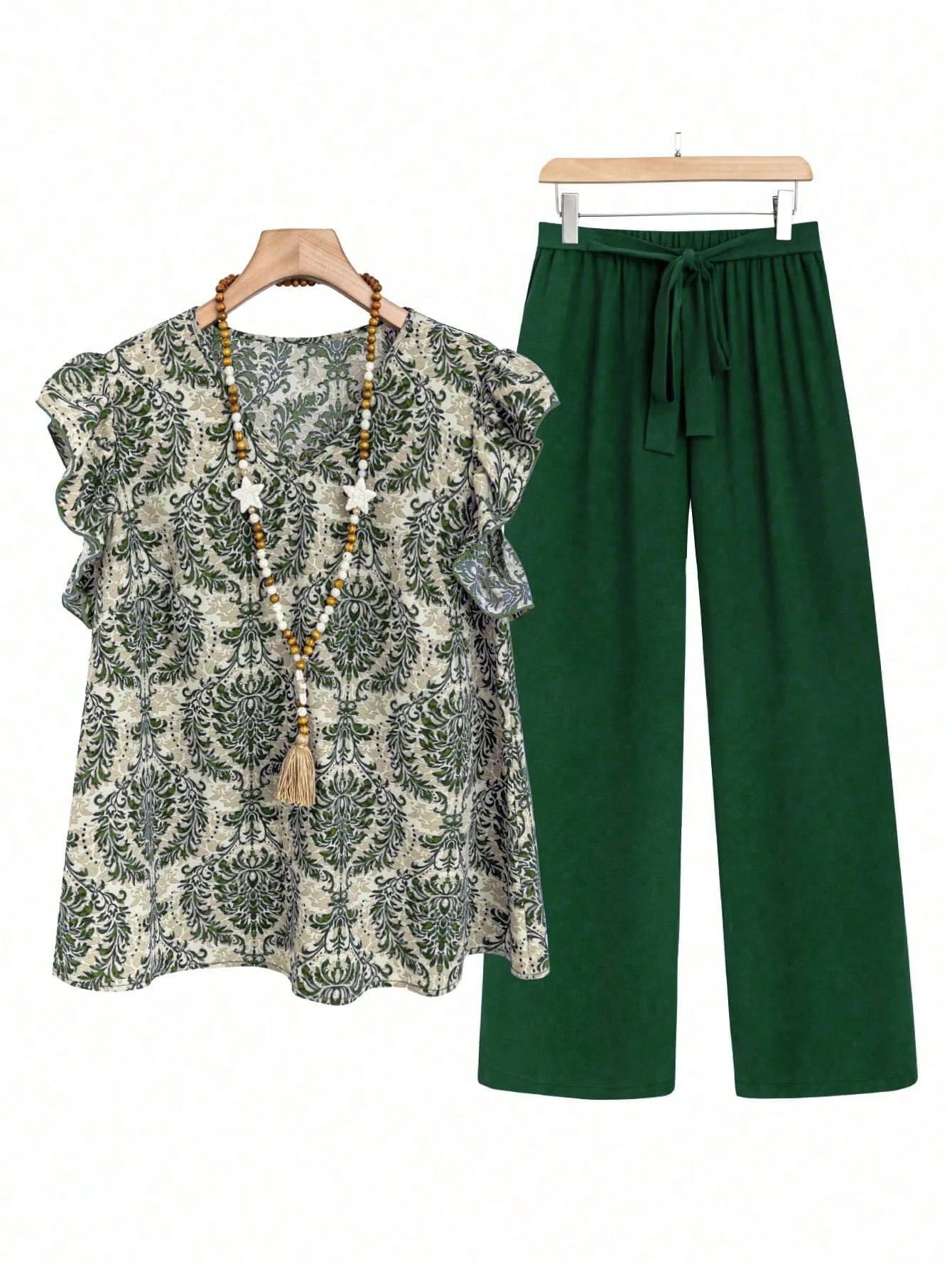 Casual 2 Piece Sets Women Outfit 2025 Summer Fashion Sleeveless Floral Print V-neck Shirts Tops And Pant Sets Elegant Suit