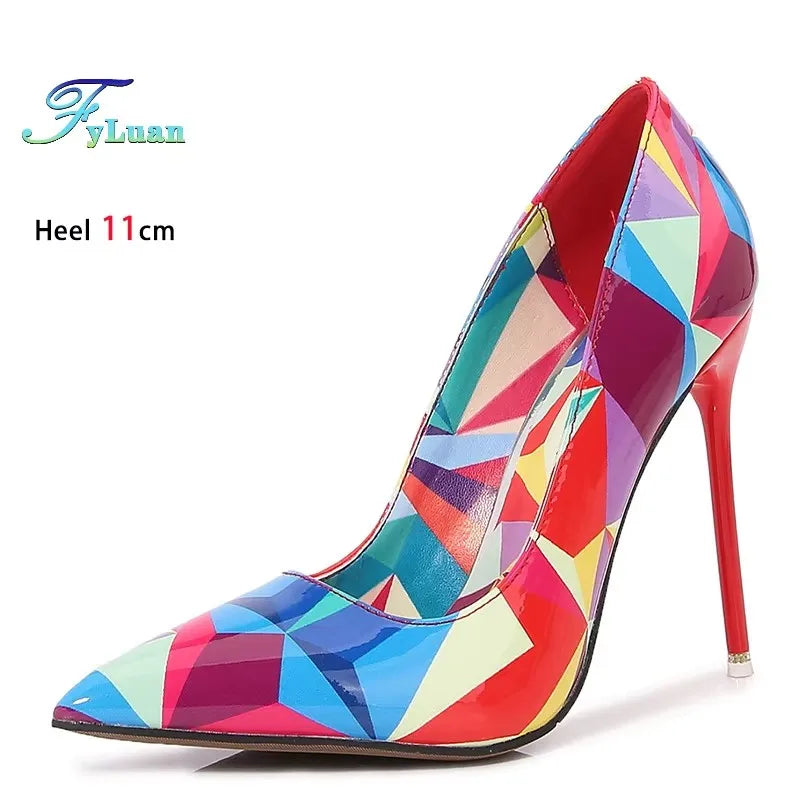 Colorful Printed Pointed Toe High Heel Pumps for Women
