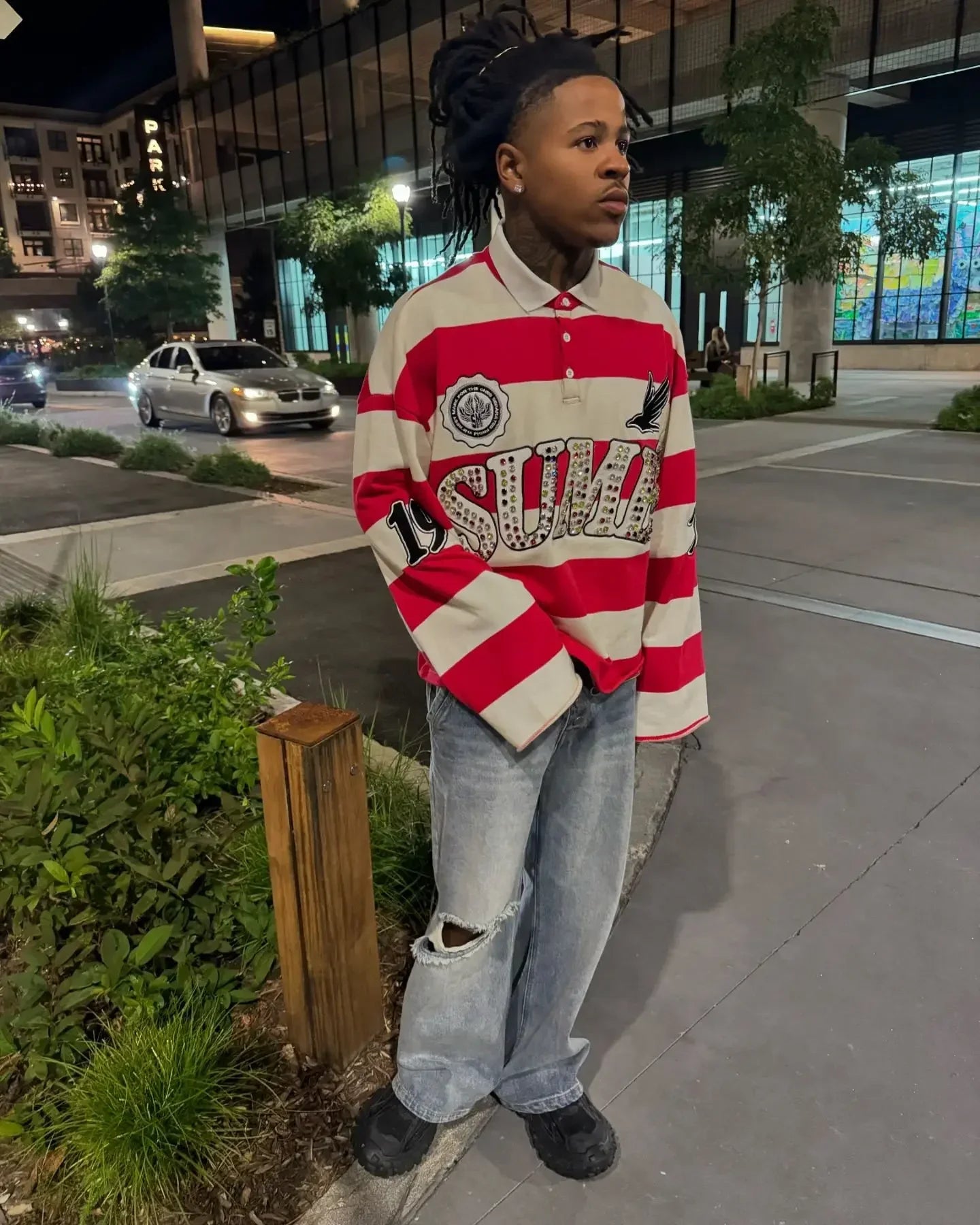 American Harajuku Fashion Hip-hop Striped Pretty Girl Shirt Letter Printed Polo Shirt Y2k Retro Men's Long Sleeved T-shirt