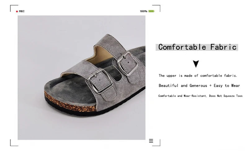 Trendy and Fashionable Buckle Flat Cork Slippers Holiday Style Summer Men's and Women's Beach Buckle Outdoor Casual Sandals