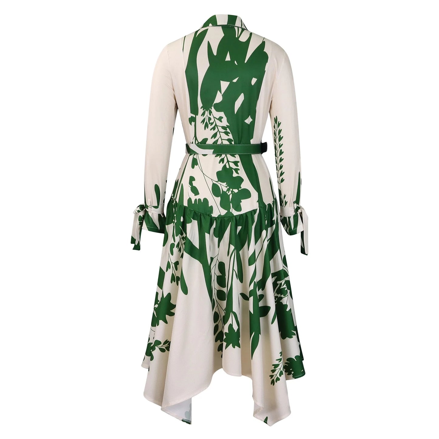 Elegant Printed Dresses Woman 2024 Turn Down Collar Single Breasted Full Sleeve Asymmetric Ankle Length Fashion Birthday Dress