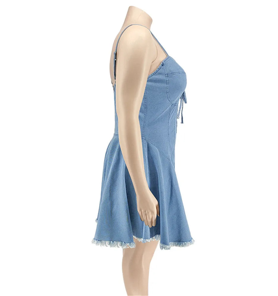 Wmstar Women's Dress Plus Size Xl-5xl Summer Clothing Striped Denim Streetwear Badage Mini Dresses 2022 Wholesale Dropshipping