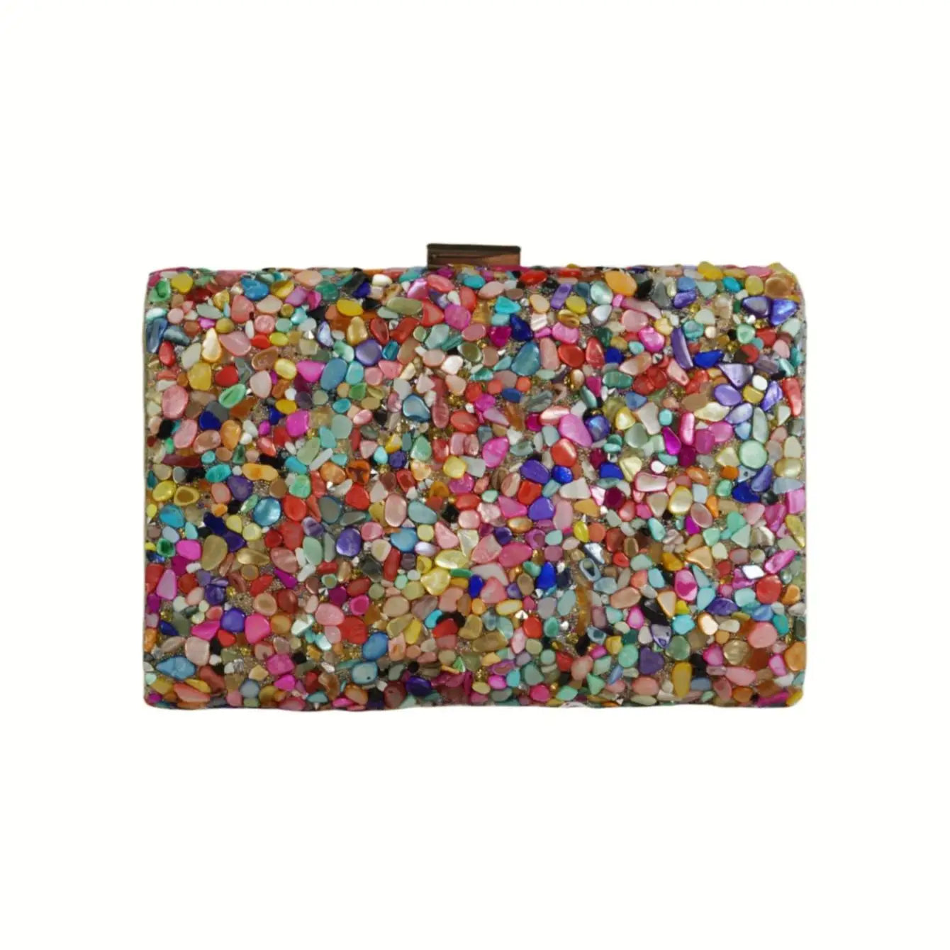 A beautiful and noble banquet bag with colorful stones, suitable for ladies' parties, gatherings, and weddings.