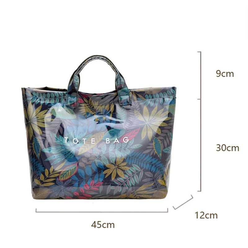 Leaf Print Handbag Pvc Fashion Transparent Waterproof Fashion High-end Shoulder Bag Large Capacity Commuter Tote Bag Shop Bag