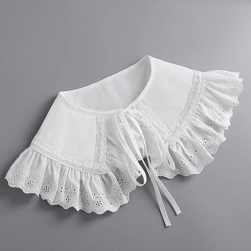 Removable Lace Doll Fake Collar Women Tie Ladies White Shawl Wrap Detachable Embroidered Lapel False Collar Clothes Accessory