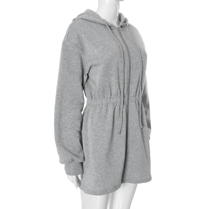 Hooded Short Dress for Women Summer and Fall 2025 New Casual Sexy High Waisted Zipper Short Dresses Solid Long Sleeved Dress