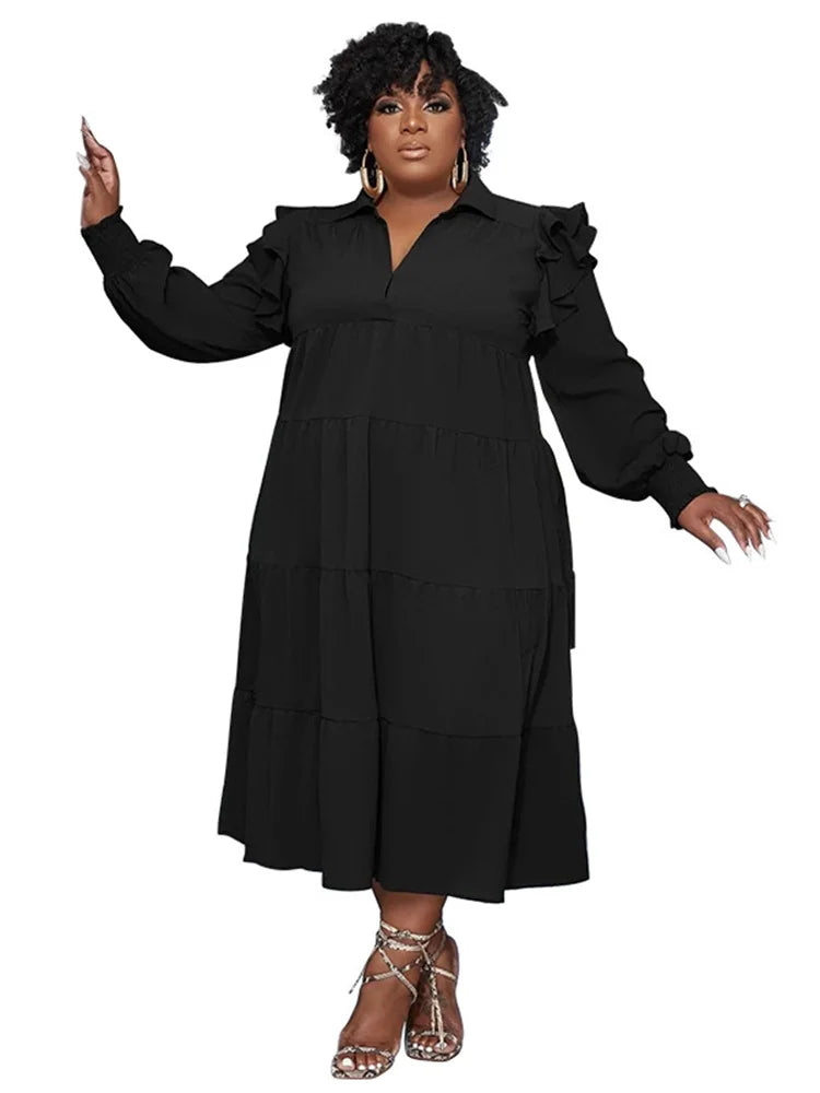 Wmstar Plus Size Women Clothing Dresses Women Petals Long Sleeve Loose Solid Elegant Maxi Shirts Dress Wholesale Dropshipping
