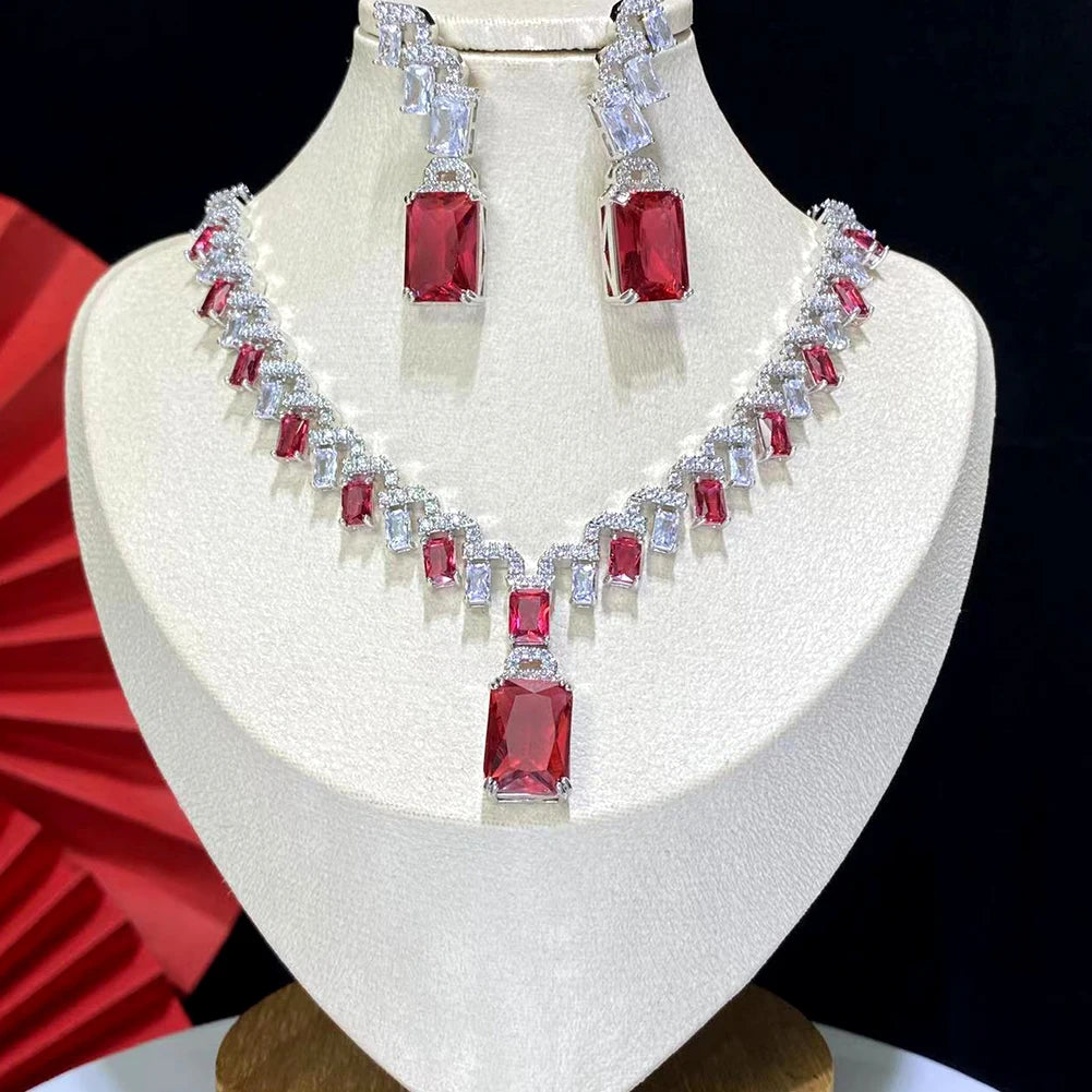 European Bridal Zirconia Necklace And Earrings Set For Women
