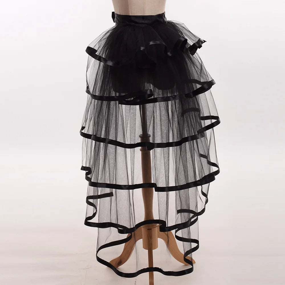Women Punk Puffy Ruffle Tutu Bustle Skirts Sexy Steampunk Cocktail Party Tie-on Overskirt Gothic Tulle Skirt for Female