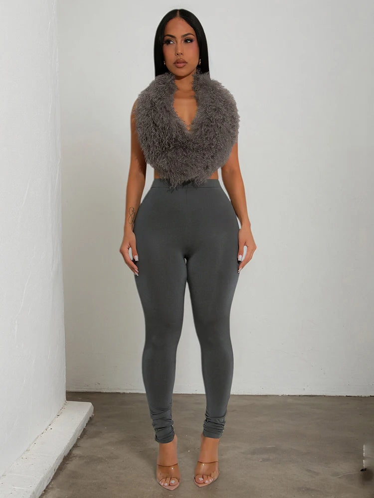 Weird Puss sexy 2 Piece Set Women Tracksuit hipster Halter Backless furry Tank Tops+leggings matching Sexy Streetwear Outfits