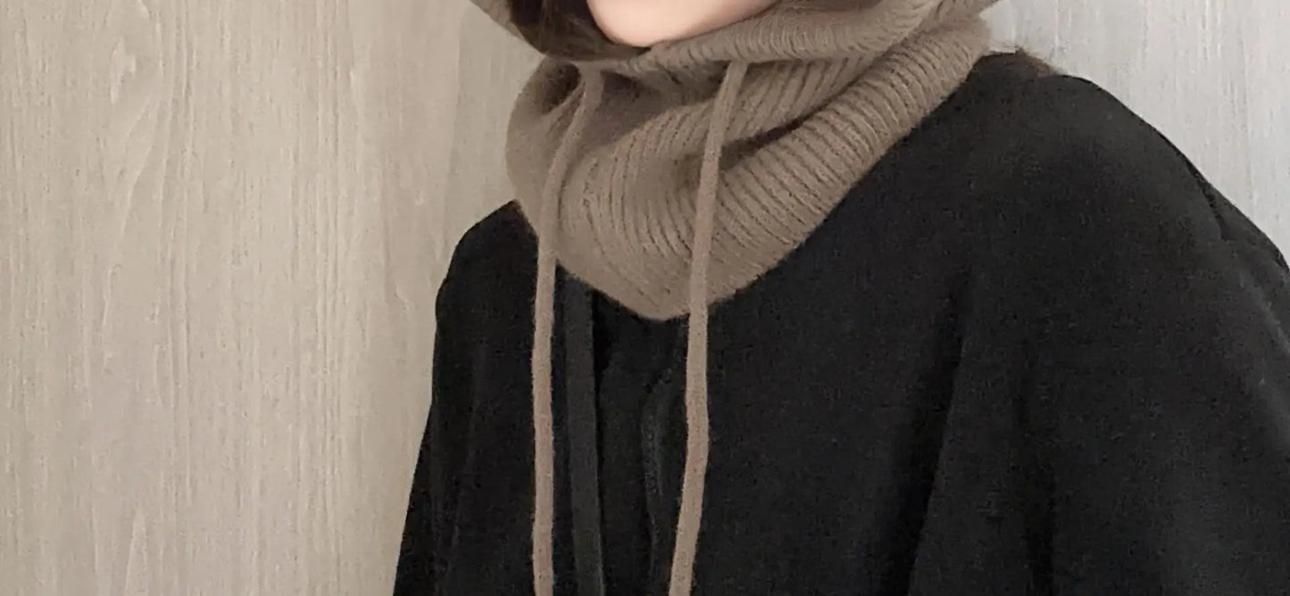 New Winter Trendy Balaclava Hat Windproof Scarf Knitted Hat For Women Cute Warm Ear Protection Hat